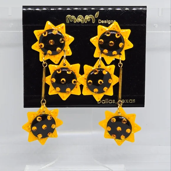 Vintage MAM Designs Sunflower Statement Earrings Fall Halloween 80s 90s VTG - Picture 1 of 5